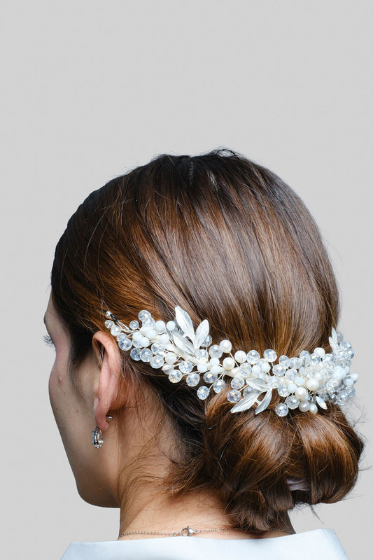 Tocado en cristales y hojas en aleación metálica